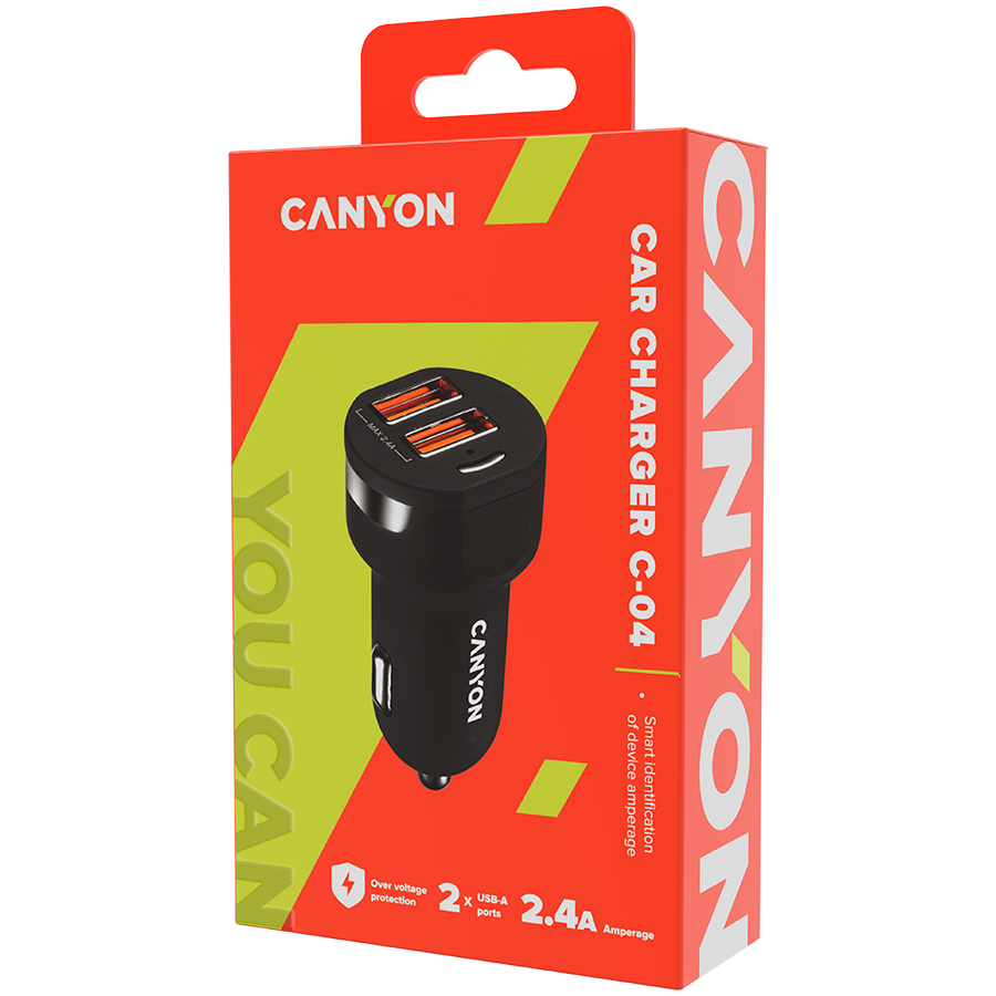 Incarcator auto Canyon, C-04 2.4A/2USB-A, Black (CNE-CCA04B) 5 Incarcator auto Canyon, C-04 2.4A/2USB-A, Black (CNE-CCA04B) - imagine 5