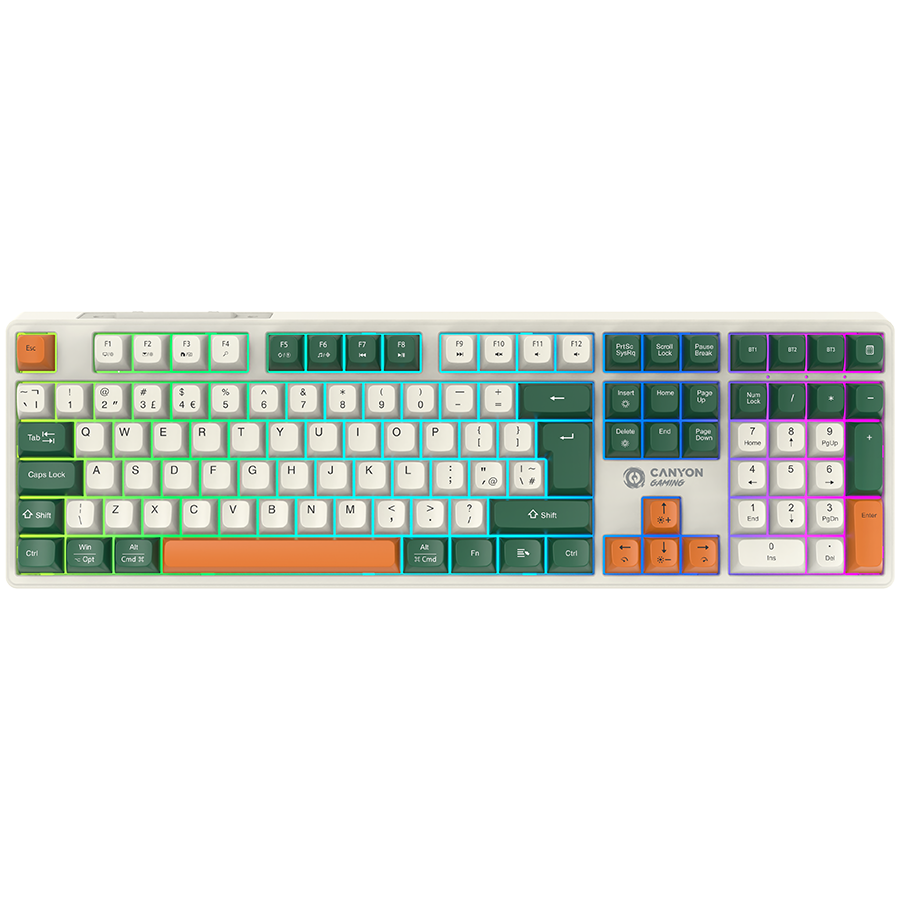 Tastatura gaming mecanica wireless CANYON Shadder GKW-11, 108 taste, Switch-uri Brown, RGB, Layout UK/US Alb