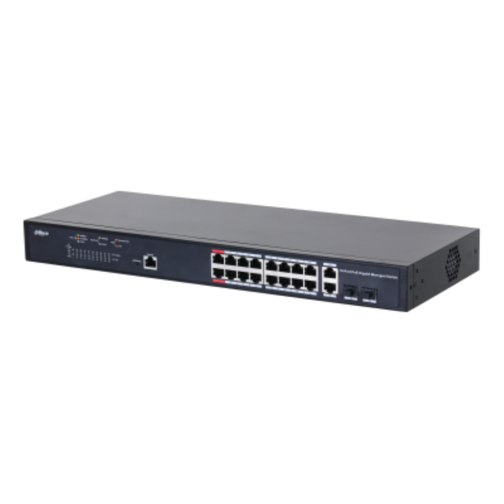 Switch Dahua PFS4218-16GT-130 cu 16 porturi gigabit PoE, 2 porturi gigabit