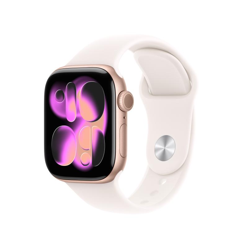 Apple Watch 11 GPS, Carcasa Rose Gold Aluminium 42mm, Light Blush Sport Band – M/L