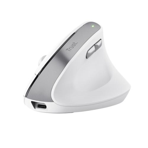 Mouse Wireless Ergonomic Trust Bayo V2, silent click, 800-2400 DPI, reincarcabil USB-C, Alb