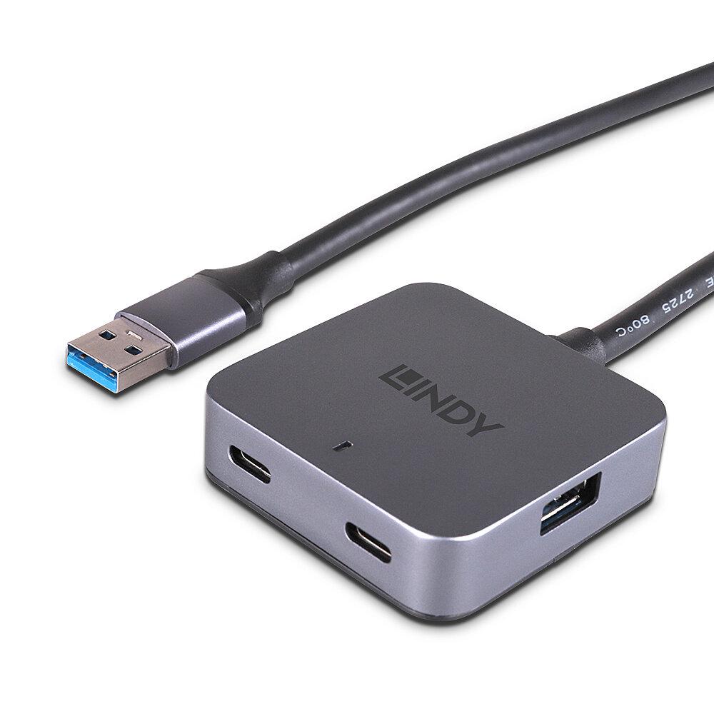 Hub Lindy 4 Porturi, interfata USB 3.2 / 3.1 Gen 1 / USB 3.0, latime de banda suportata 5Gbs, Gri
