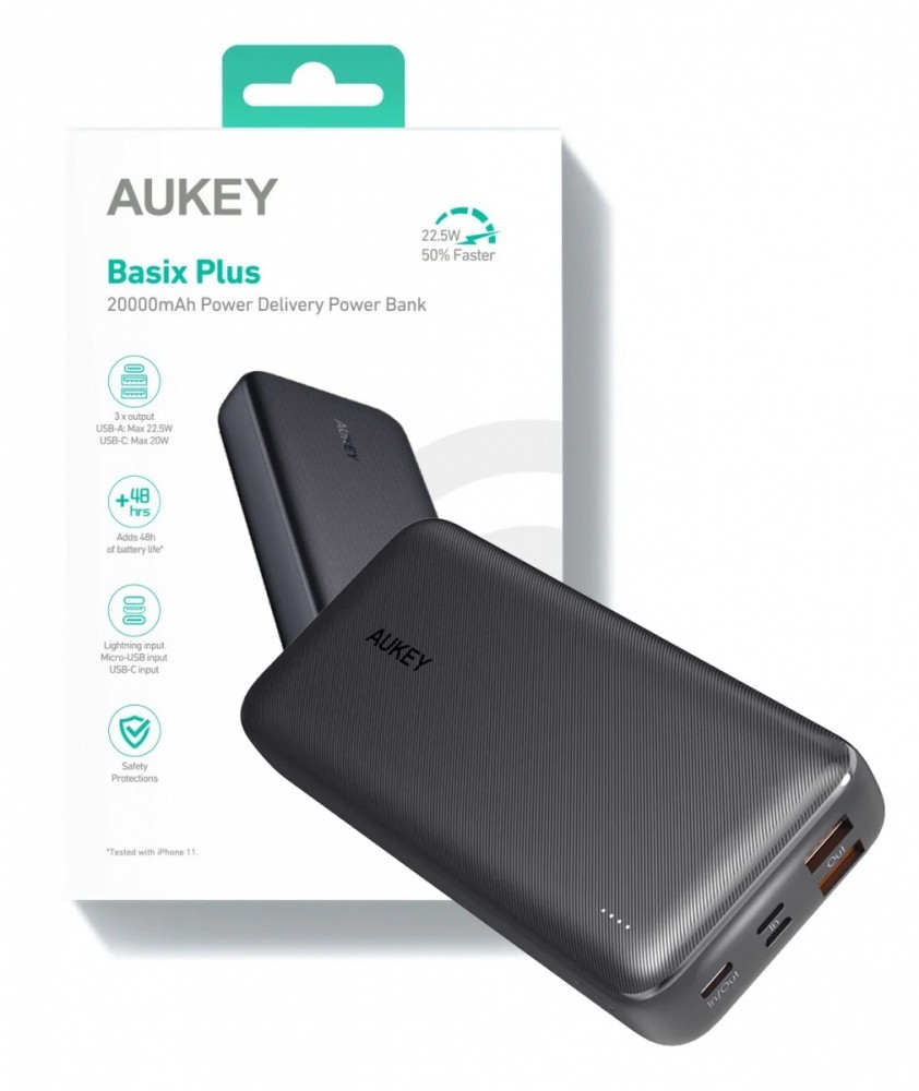 Powerbank Aukey PB-N74S, 20000mAh, 20W PD, 22,5W SCP (negru)