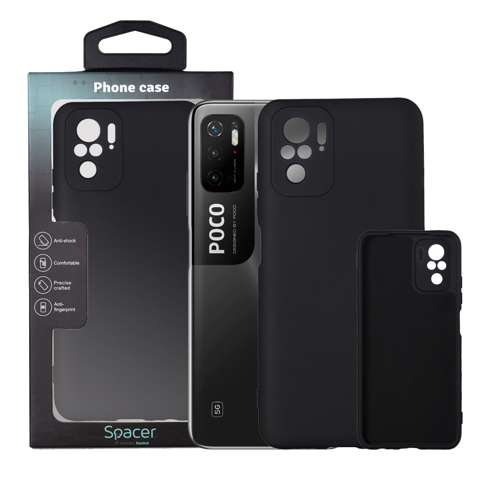 Husa de protectie Spacer pentru Xiaomi Pocophone M3 Pro 5G, material flexibil silicon si interior cu microfibra, Negru