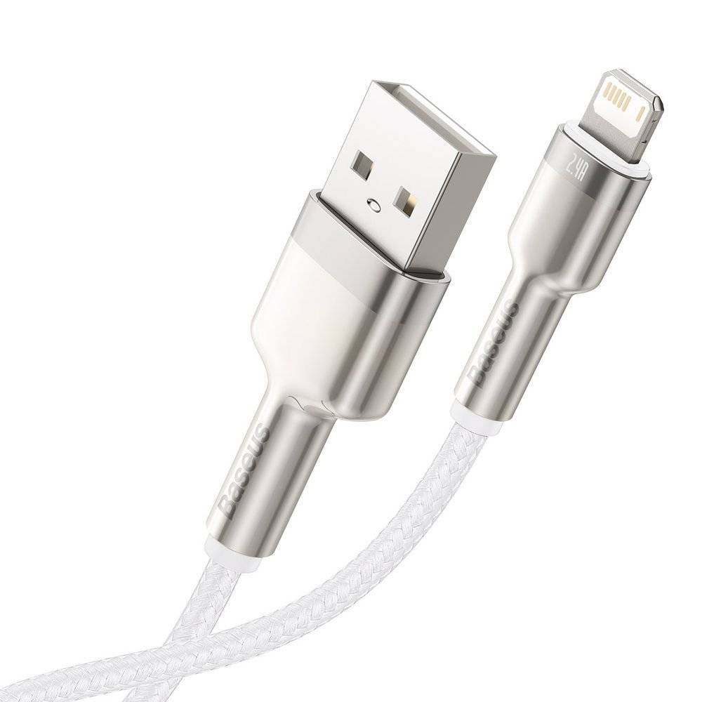 Cablu alimentare si date Baseus, Cafule Metal, Fast Charging, USB la tip Lightning 2.4A braided, 1 m, Alb 4 Cablu alimentare si date Baseus, Cafule Metal, Fast Charging, USB la tip Lightning 2.4A braided, 1 m, Alb - imagine 4