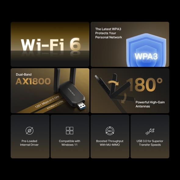 Adaptor Wireless Mercusys MA72XH, AX1800, Dual-Band, Wi-Fi 6, USB 3.0 4 Adaptor Wireless Mercusys MA72XH, AX1800, Dual-Band, Wi-Fi 6, USB 3.0 - imagine 4
