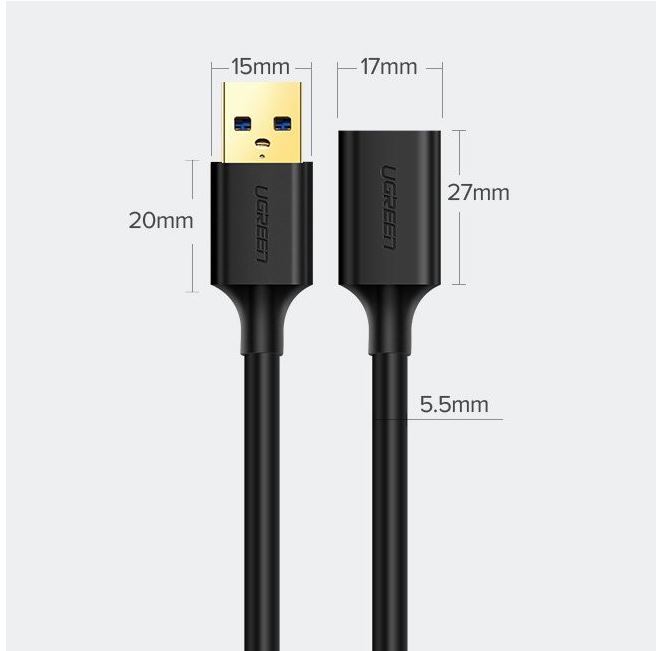 Cablu prelungitor USB 3.0 UGREEN US129, 5 m, Negru 2 Cablu prelungitor USB 3.0 UGREEN US129, 5 m, Negru - imagine 2