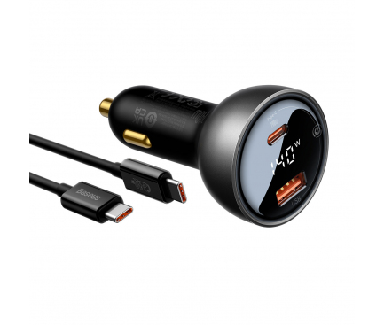 Incarcator auto Baseus PowerCombo 65W, USB, USB-C, 140W, negru 3 Incarcator auto Baseus PowerCombo 65W, USB, USB-C, 140W, negru - imagine 3