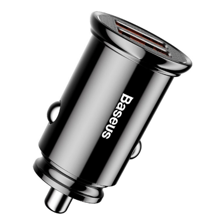 Incarcator auto Baseus Circular, 2x USB-A, Quick Charge 3.0, SPC AFC 30W, Negru