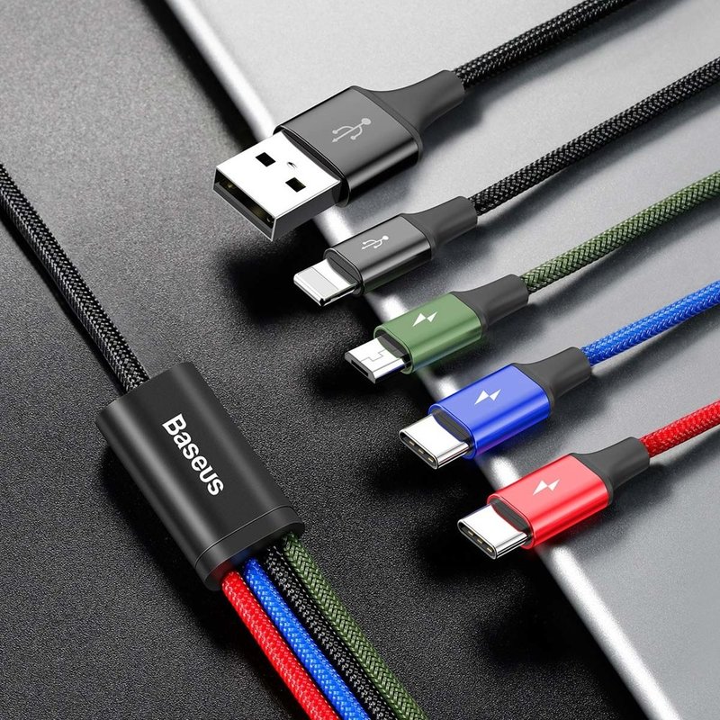 Cablu Baseus 4-in-1, USB la Lightning, 2x USB-C, Micro-USB 3.5A, 1.2m, Negru 2 Cablu Baseus 4-in-1, USB la Lightning, 2x USB-C, Micro-USB 3.5A, 1.2m, Negru - imagine 2