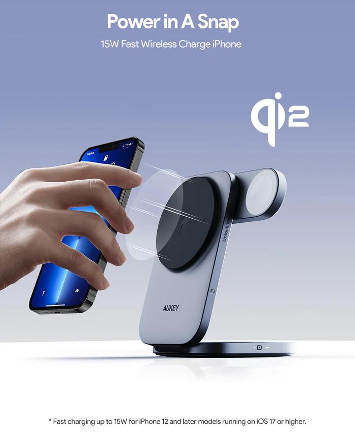 Incarcator AUKEY LC-MC312 3-in-1 folding magnetic wireless charger, QI 2.0, 30W 3 Incarcator AUKEY LC-MC312 3-in-1 folding magnetic wireless charger, QI 2.0, 30W - imagine 3
