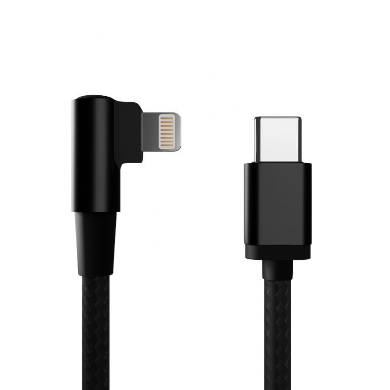 Cablu alimentare si date GEMBIRD, pentru smartphone, USB 2.0 (T) la Lightning (T) 90 grade, 0.2m, negru
