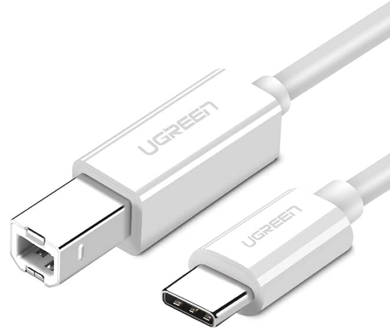 Cablu pentru imprimanta Ugreen US241, USB Type-C tata la USB 2.0 Type-B tata, 1.5m, Alb
