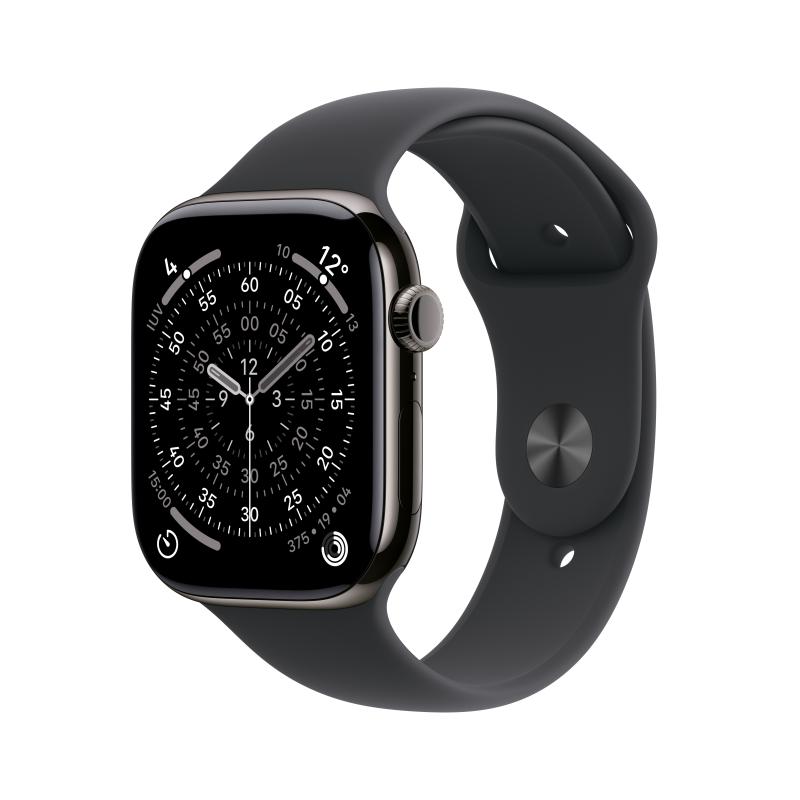Apple Watch 11 GPS + Cellular, Carcasa Slate Titanium 46mm, Black Sport Band – S/M