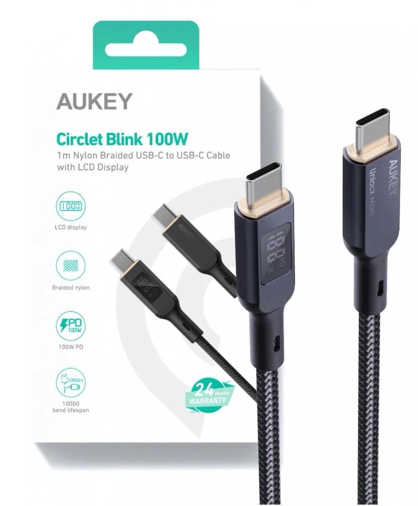 Cablu de date, Aukey, Nylon, USB-C la USB-C, PD 100W, 1.8m, LED, Negru 4 Cablu de date, Aukey, Nylon, USB-C la USB-C, PD 100W, 1.8m, LED, Negru - imagine 4