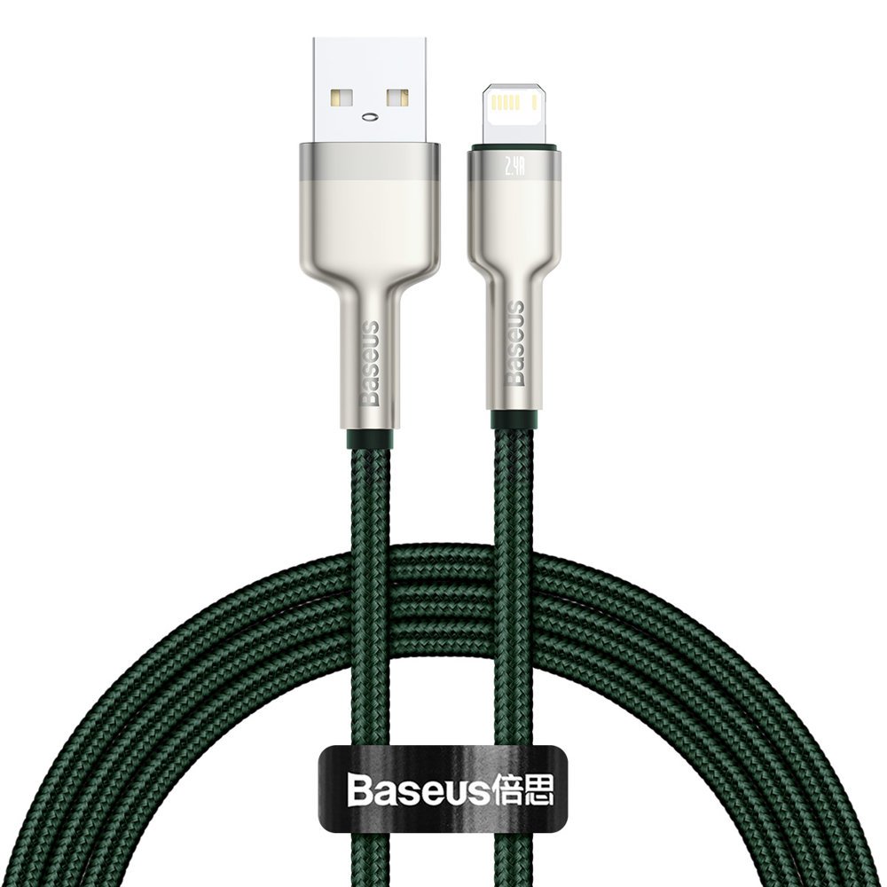 CABLU alimentare si date Baseus Cafule Metal, Fast Charging Data Cable pt. smartphone, USB la Lightning Iphone 2.4A, braided, 1m, verde „CALJK-A06” (timbru verde 0.08 lei) – 6953156202276