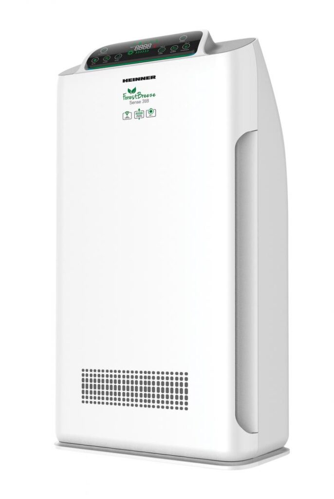Purificator de aer Heinner HPA-318WIFI, CADR 318 m³/h, filtru compus cu ionizare, control touch & WiFi, mod silentios, 80W, alb, pentru spatii medii