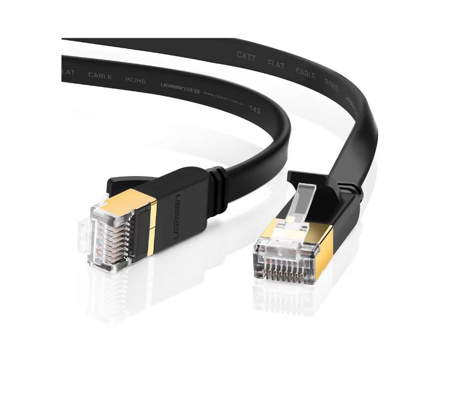 Cablu retea UGREEN NW106 Ethernet Cat. 7, mufat 2xRJ45, STP, Flat, lungime 10m, Negru