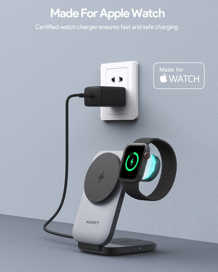 Incarcator AUKEY LC-MC312 3-in-1 folding magnetic wireless charger, QI 2.0, 30W 4 Incarcator AUKEY LC-MC312 3-in-1 folding magnetic wireless charger, QI 2.0, 30W - imagine 4