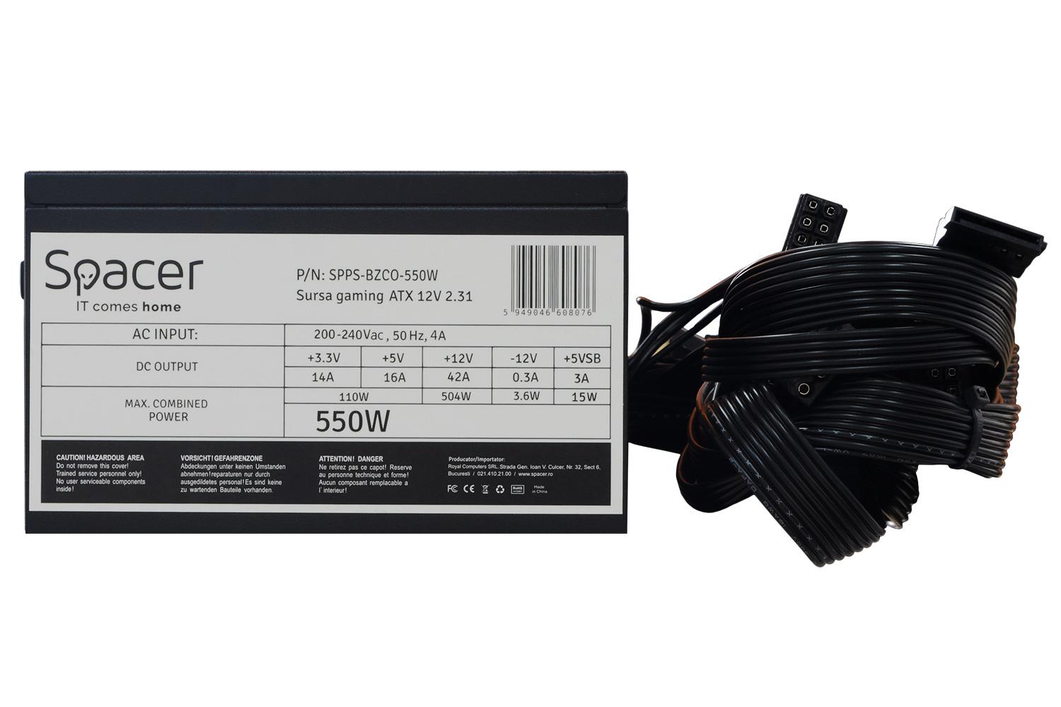 Sursa SPACER BZCO-550, 80+ Bronze compatible, 550W, FAN 120mm 5 Sursa SPACER BZCO-550, 80+ Bronze compatible, 550W, FAN 120mm - imagine 5