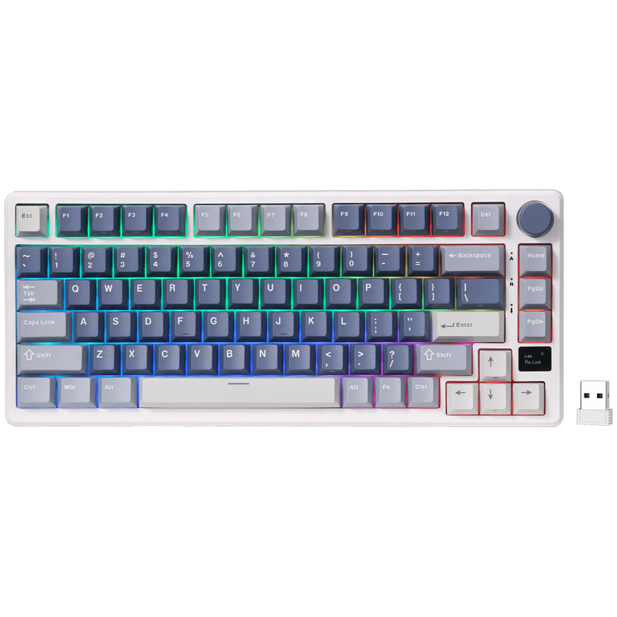 Tastatura Gaming Royal Kludge RK-M75, Brown switch, iluminare RGB, Wireless 2.4Ghz, Bluetooth Albastru/Alb 1 Tastatura Gaming Royal Kludge RK-M75, Brown switch, iluminare RGB, Wireless 2.4Ghz, Bluetooth Albastru/Alb