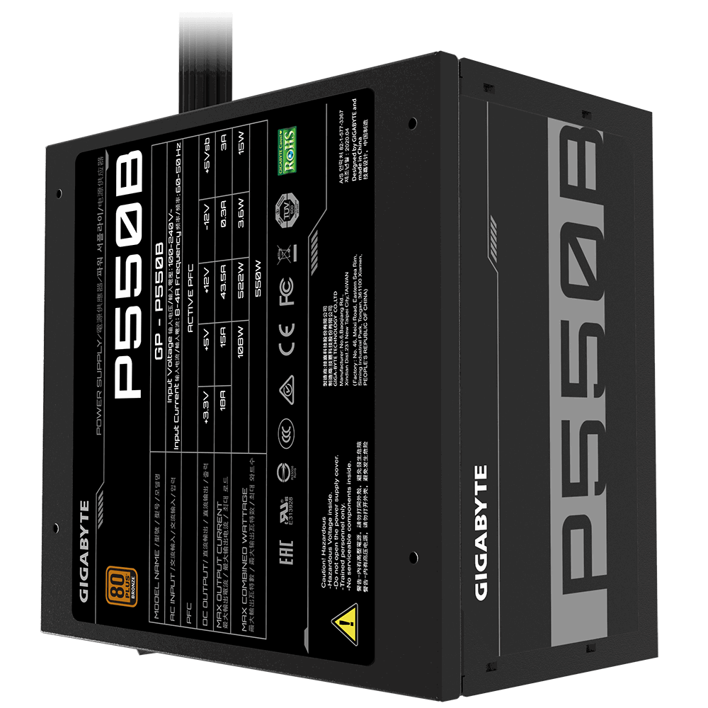 Sursa Gigabyte P550B, 80 PLUS® Bronze, 550W, PFC Activ 3 Sursa Gigabyte P550B, 80 PLUS® Bronze, 550W, PFC Activ - imagine 3