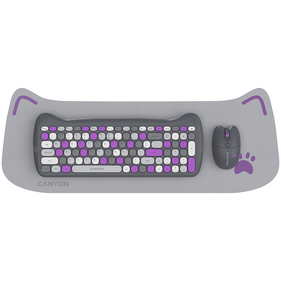 Set tastatura si mouse fara fir Canyon, HSET-W6 Kitty Edition, violet