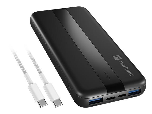 Powerbank Natec NPB-2294, 10000 mAh, negru, USB-C, USB-A x 2