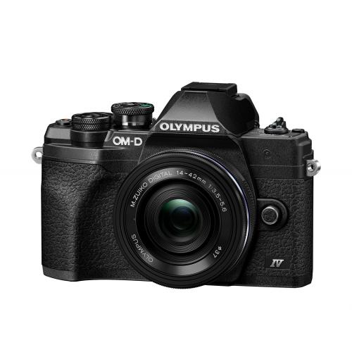 Aparat foto Mirrorless Olympus E-M10 Mark IV + obiectiv M.Zuiko Digital ED 14-42mm F3.5-5.6 EZ (pancake zoom), Negru/Negru