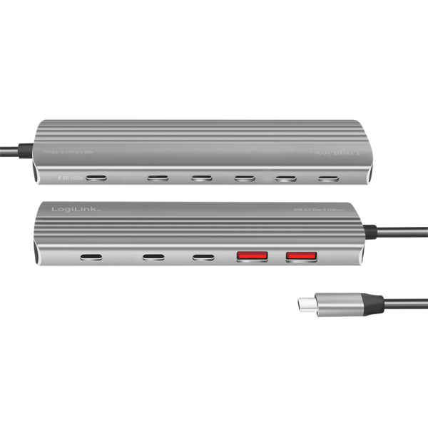 HUB extern, LOGILINK, USB-A 2.0 x 2, USB Type-C x 8, conectare prin USB 3.2 Type C, PD 100W, gri 3 HUB extern, LOGILINK, USB-A 2.0 x 2, USB Type-C x 8, conectare prin USB 3.2 Type C, PD 100W, gri - imagine 3