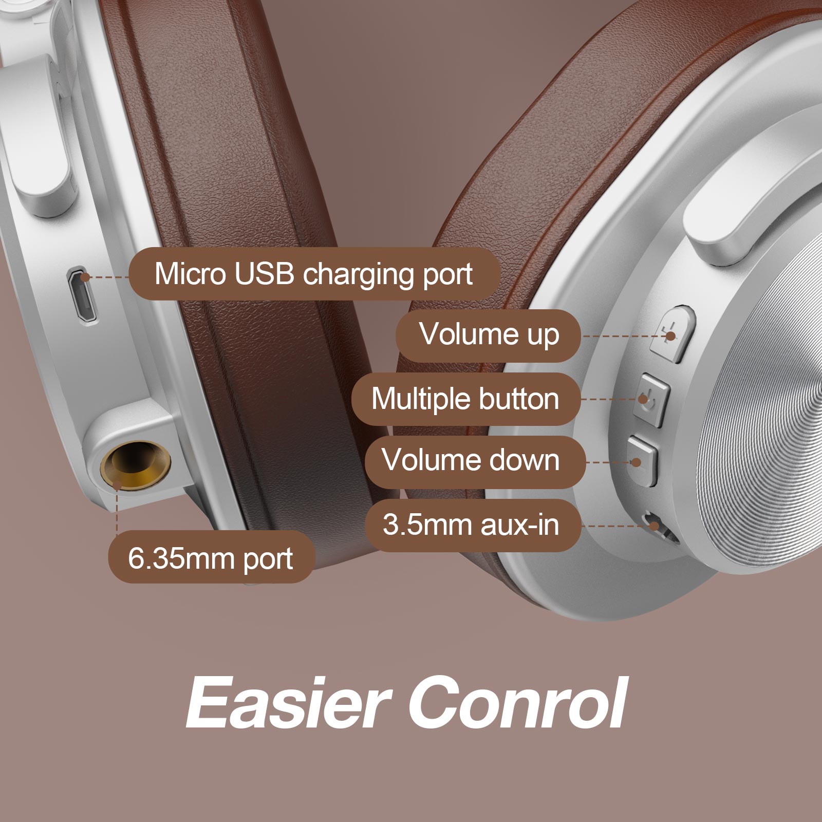 Casca OneOdio wireless, cu fir, tip over ear, utilizare multimedia, DJ, conectare prin Bluetooth 5.2 | Jack 3.5 mm | Jack 6.35 mm, difuzor 40 mm, impedanta 32 Ohm, acumulator 650 mAh, argintiu 4 Casca OneOdio wireless, cu fir, tip over ear, utilizare multimedia, DJ, conectare prin Bluetooth 5.2 | Jack 3.5 mm | Jack 6.35 mm, difuzor 40 mm, impedanta 32 Ohm, acumulator 650 mAh, argintiu - imagine 4