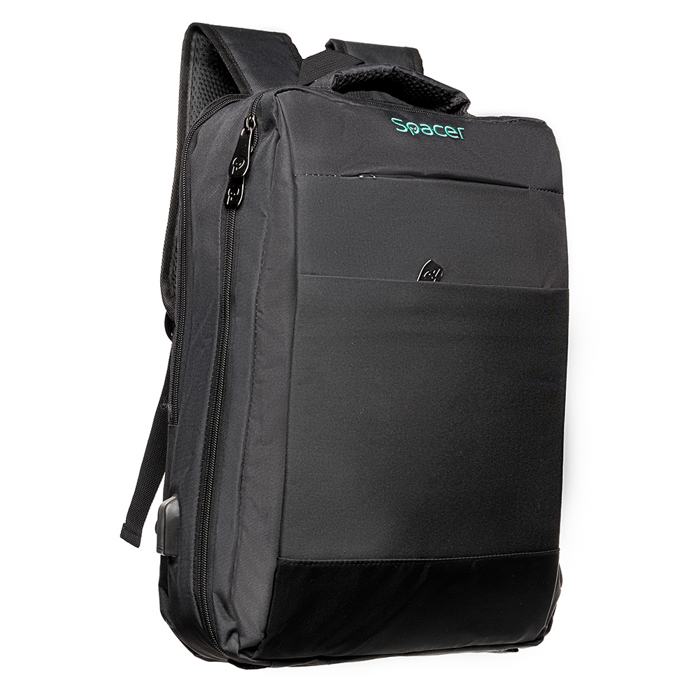 Rucsac New York pentru notebook, Spacer, 17″, compartiment laptop si compartiment calatorie, buzunar frontal, compartiment travel, troler strap,, waterproof, poliester, negru