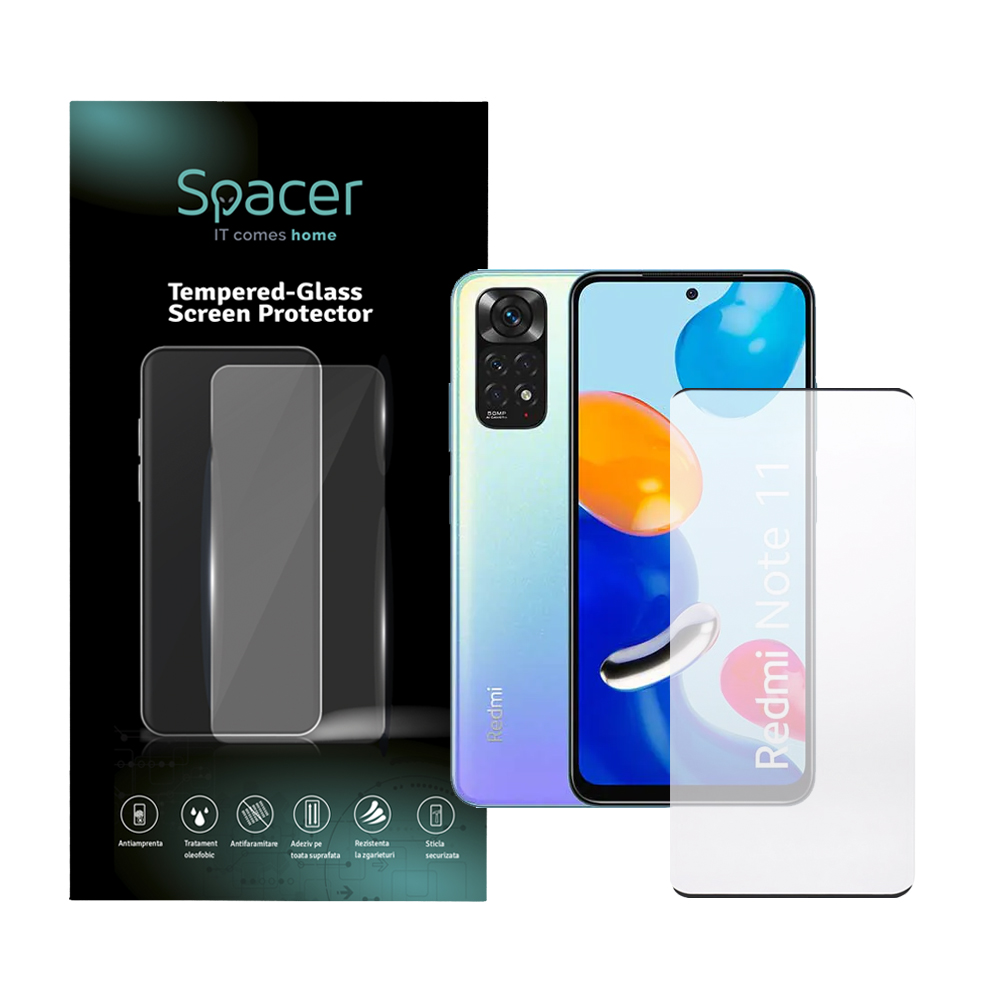 Folie de protectie Spacer pentru Xiaomi Mi 11 5G, sticla 9D, duritate 9H, Tempered Glass