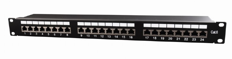 Patch panel NPP-C624-002 Gembird 24 porturi, Cat6, 1U pentru rack 19″, Negru