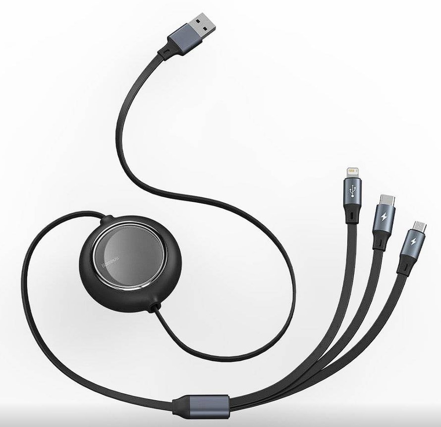 Cablu date si incarcare, Baseus, 3 in 1 Micro USB, Lightning, USB-C, 3.5 A, 1.1 m, Negru