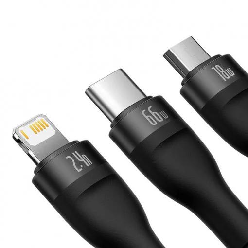 Cablu de incarcare USB 3 in 1 Baseus Flash II, USB-C + micro USB + Lightning, 66 W, 1,2 m, negru 3 Cablu de incarcare USB 3 in 1 Baseus Flash II, USB-C + micro USB + Lightning, 66 W, 1,2 m, negru - imagine 3