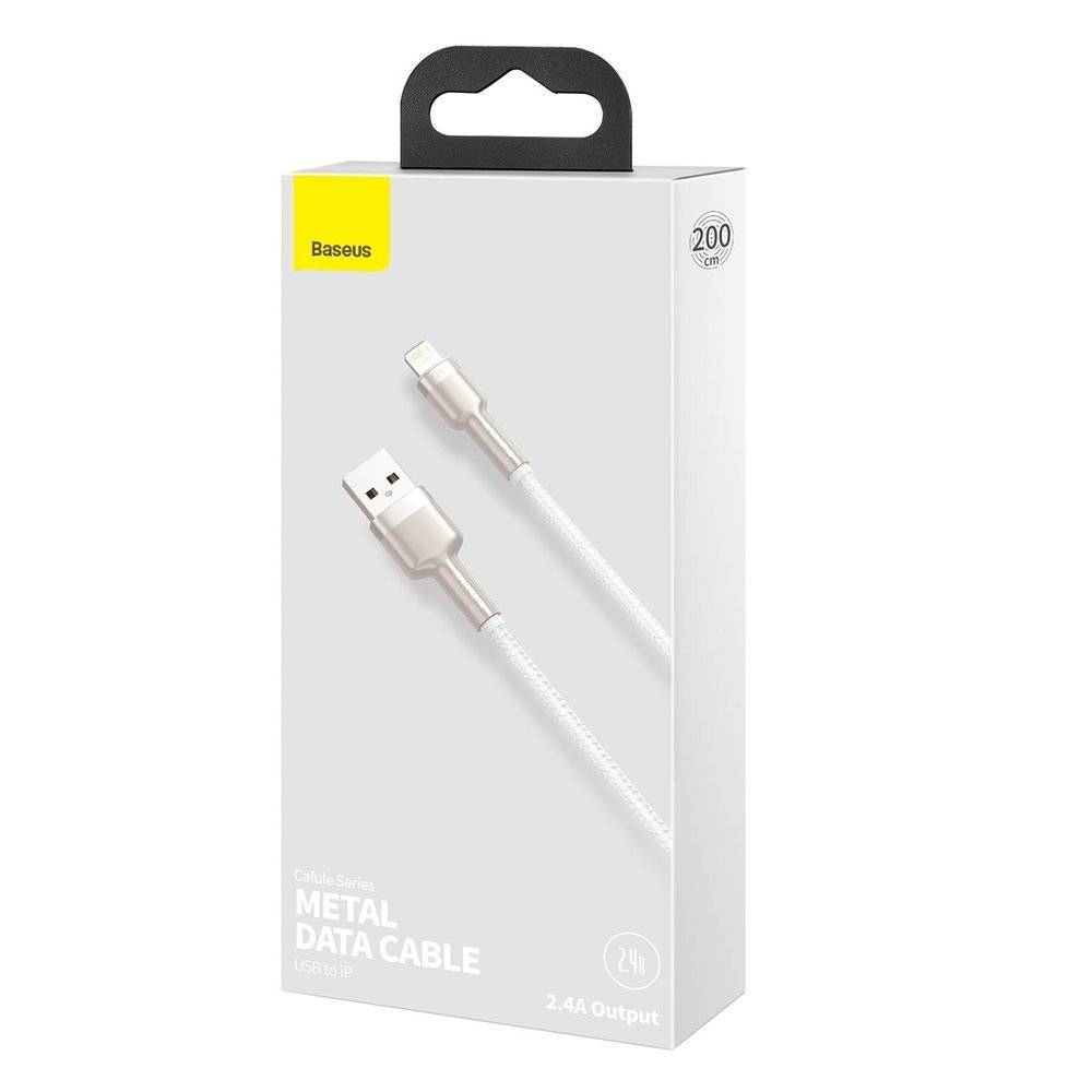 Cablu alimentare si date Baseus, Cafule Metal, Fast Charging, USB la tip Lightning 2.4A braided, 2 m, Alb 3 Cablu alimentare si date Baseus, Cafule Metal, Fast Charging, USB la tip Lightning 2.4A braided, 2 m, Alb - imagine 3