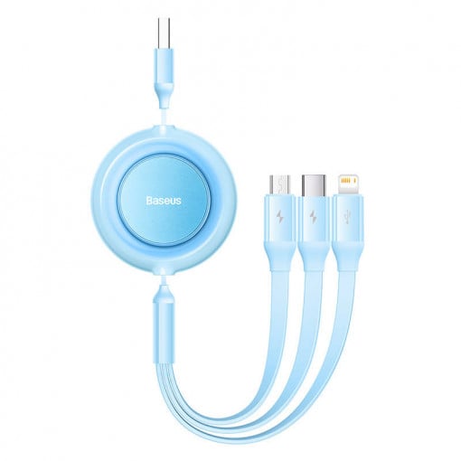 Cablu date si incarcare, Baseus, 3 in 1 Micro USB, USB-C, 3.5 A, 1.1 m, Albastru deschis