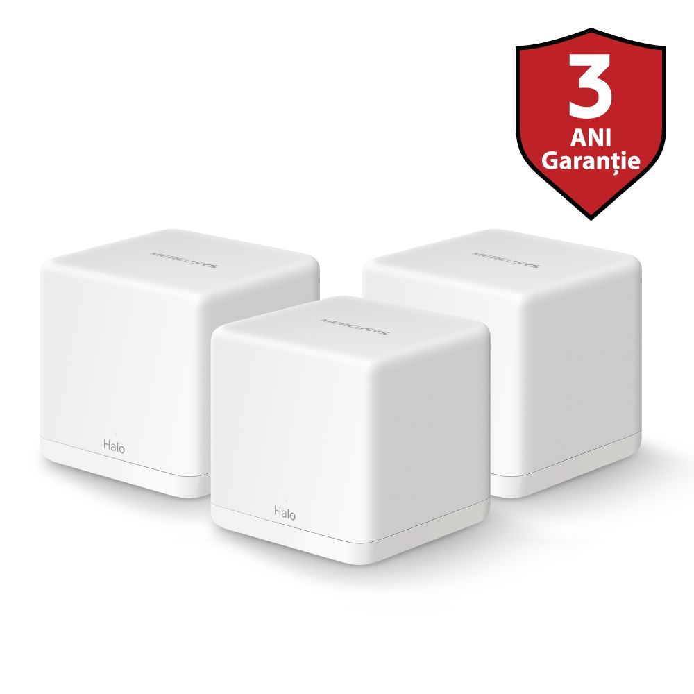 Sistem Mesh Wi-Fi Mercusys Halo H30G(3-pack), AC1300, Dual-Band, Gigabit, MU-MIMO, Seamless Roaming, Control Parental, cu acoperire pentru intreaga casa