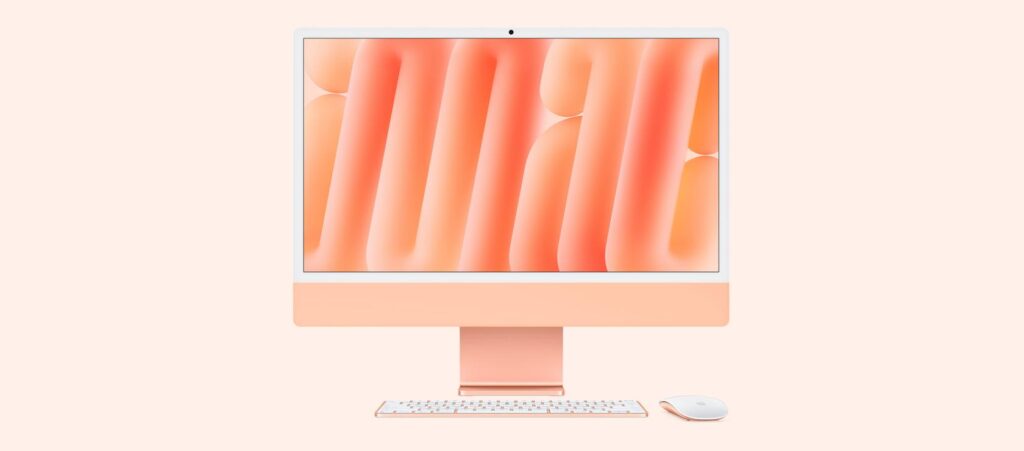 Sistem Desktop PC iMac 24″ cu procesor Apple M4, 8 nuclee CPU and 8 nuclee GPU, 24″, Retina 4.5K, 16GB, 512GB SSD, Orange
