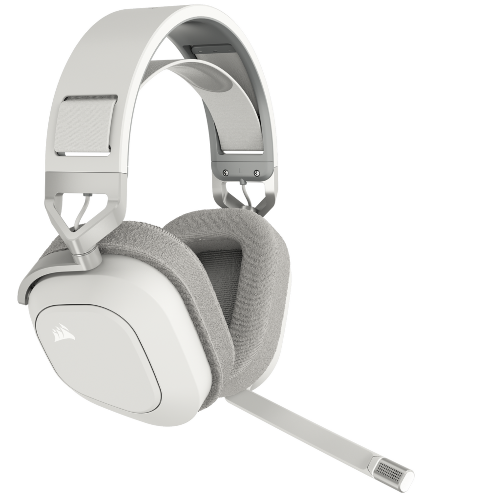 Casti gaming Corsair HS80 MAX 2.4Ghz wireless/bluetooth, multiplatform, Dolby Atmos® Spatial Audio, acumulator, Alb