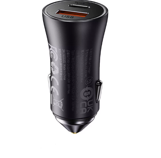 Incarcator auto, Baseus, USB + USB-C, 60 W, Gri 2 Incarcator auto, Baseus, USB + USB-C, 60 W, Gri - imagine 2