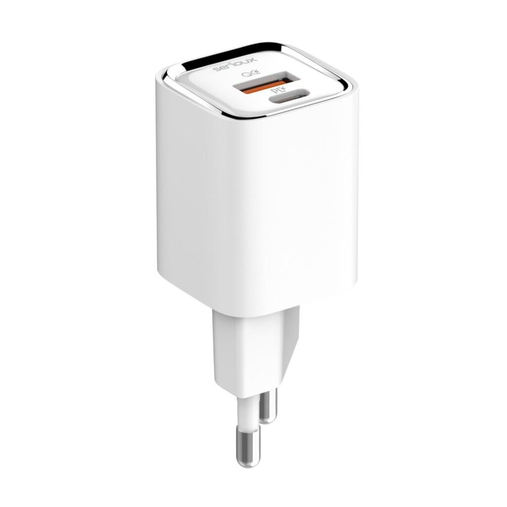 Incarcator retea Serioux QC30W, Quick Charge 3.0, 30W, 1x USB-C, 1x USB-A, cablu Type-C inclus, Alb