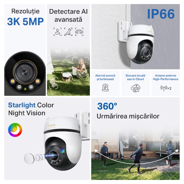 Camera de supraveghere Smart Wireless TP-Link Tapo C530WS Outdoor Pan/Tilt 360 grade, 5MP, 3K, 2880×1620, Starlight Color Night Vision, IP66, Two-Way Audio, Detectarea persoanelor, animalelor de casa si a masinilor, Alarma sonora 5 Camera de supraveghere Smart Wireless TP-Link Tapo C530WS Outdoor Pan/Tilt 360 grade, 5MP, 3K, 2880×1620, Starlight Color Night Vision, IP66, Two-Way Audio, Detectarea persoanelor, animalelor de casa si a masinilor, Alarma sonora - imagine 5