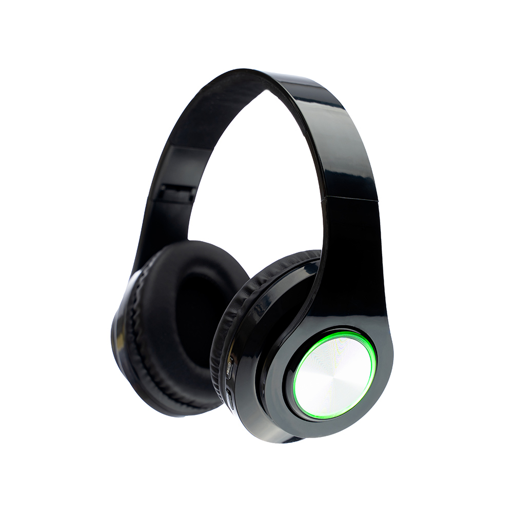 Casti Spacer wireless SPBH-CRYSTAL-RGB, utilizare multimedia, microfon pe casca, conectare prin Bluetooth 5.0, iluminare RGB, pliabile, banda ajustabila, Negru