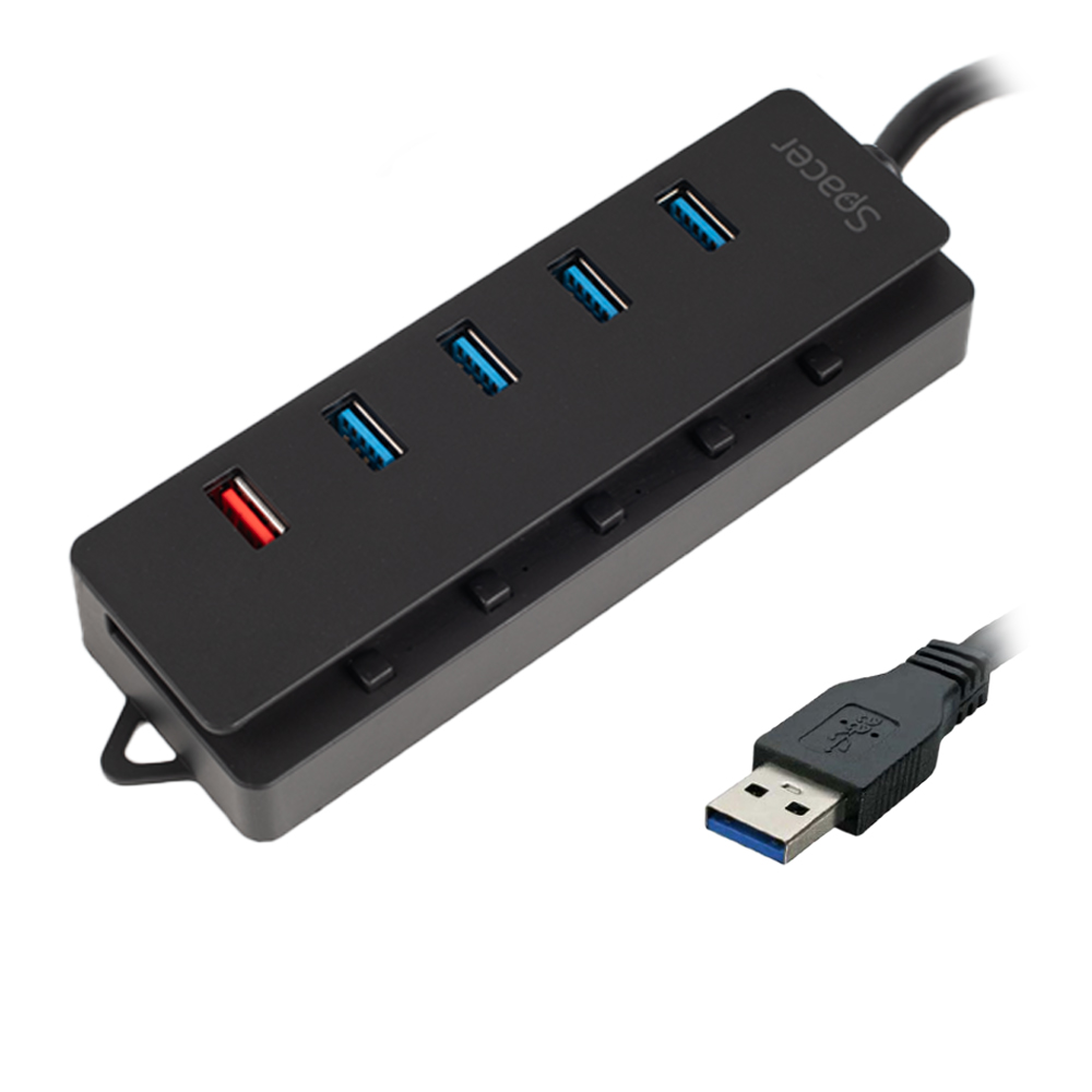 HUB USB SPACER SPH-4USB30-1QC, 4 porturi USB 3.0, Quick Charge, negru