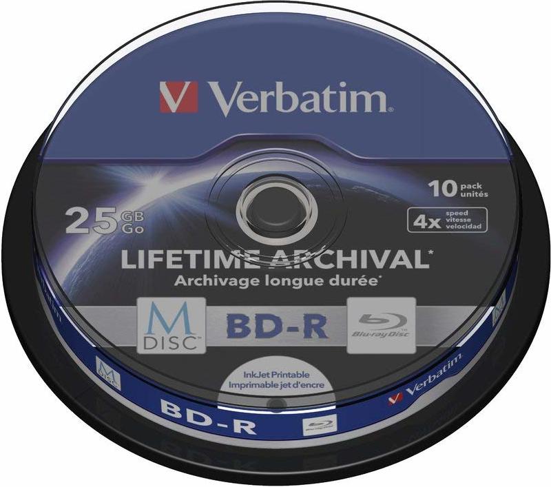 M-Disc Verbatim, 4X, 25GB printabil, spindle 10 buc.