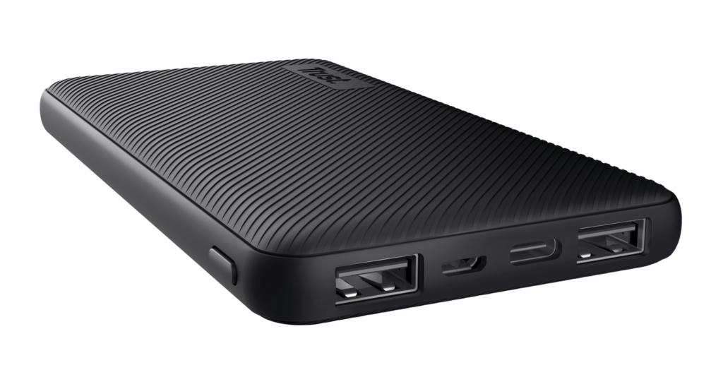 Acumulator extern Trust PRIMO 10.000 mAh, ultra subtire, 2xUSB-A, 1XUSB-C, 1Xmicro-USB, Negru