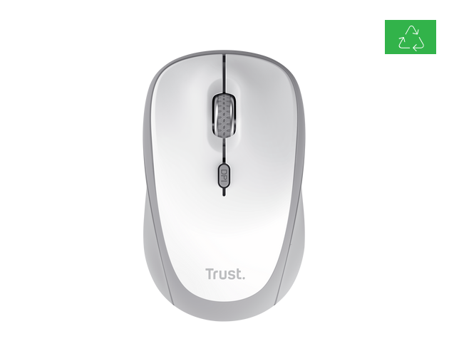 Mouse wireless Trust YVI+ MULTI-DEVICE, 800-1600 DPI, 3 butoane, RF 2.4GHz, 75% plastic reciclat,USB-A, Alb