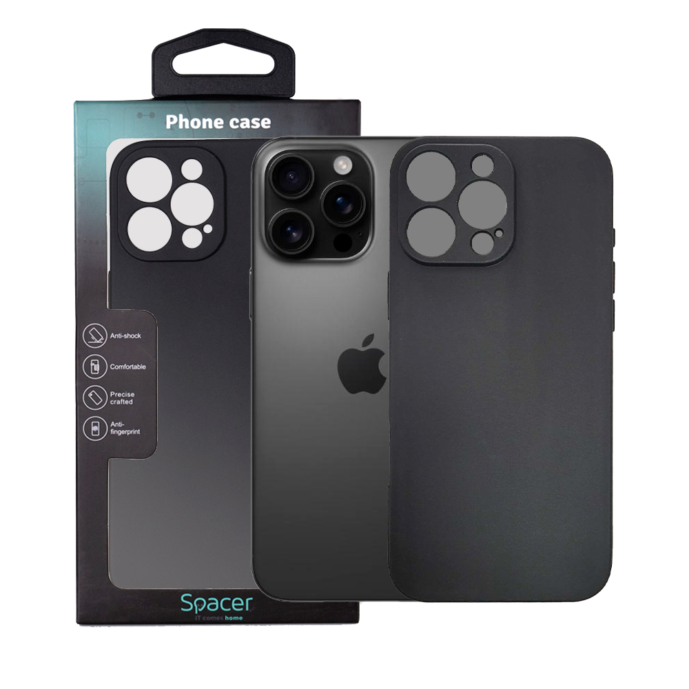 Husa Iphone 16 Pro Max Spacer, grosime 1.5mm, material flexibil TPU, negru